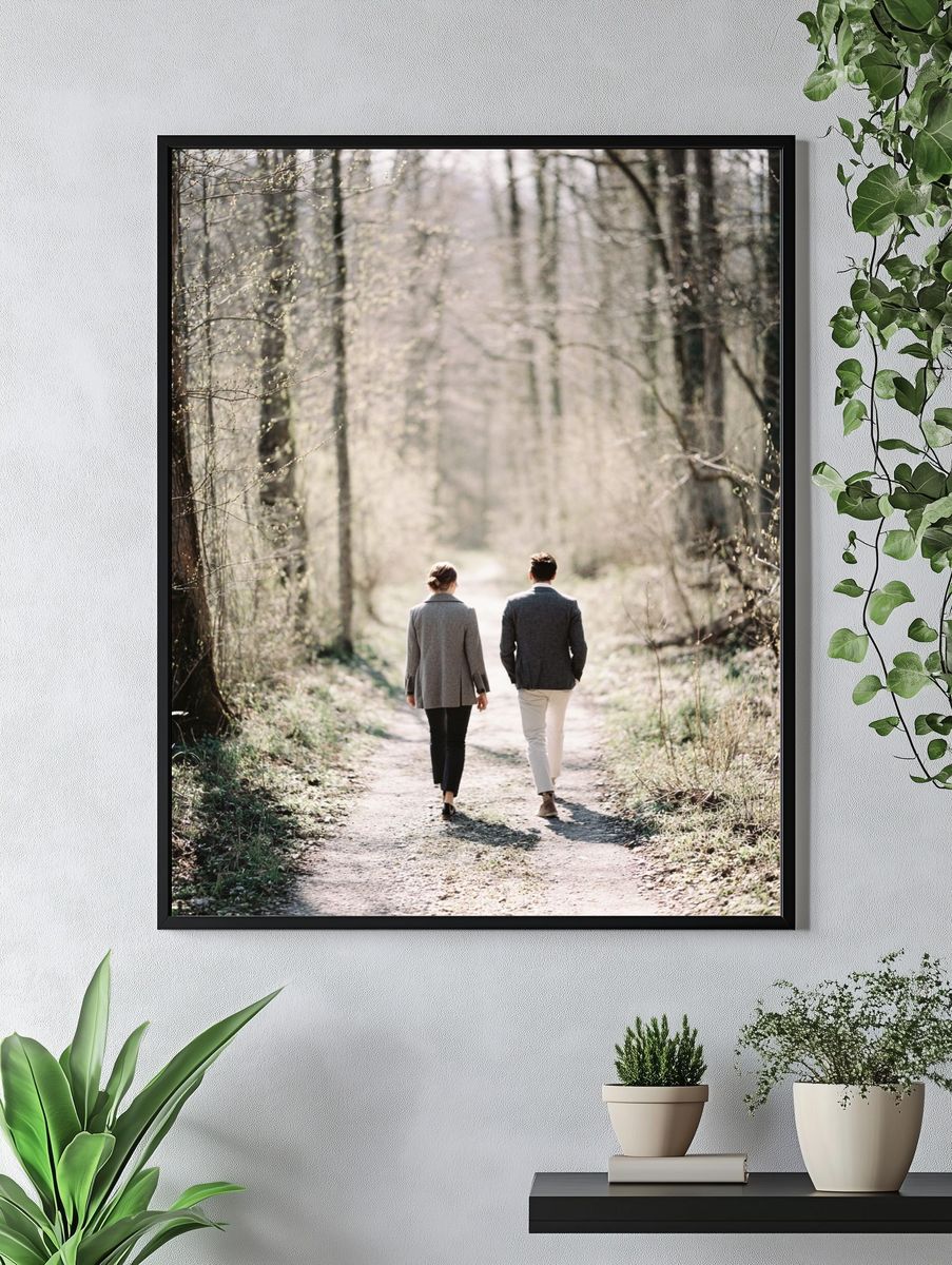 Couple Walking in Forest — Photography Print. — room view 4