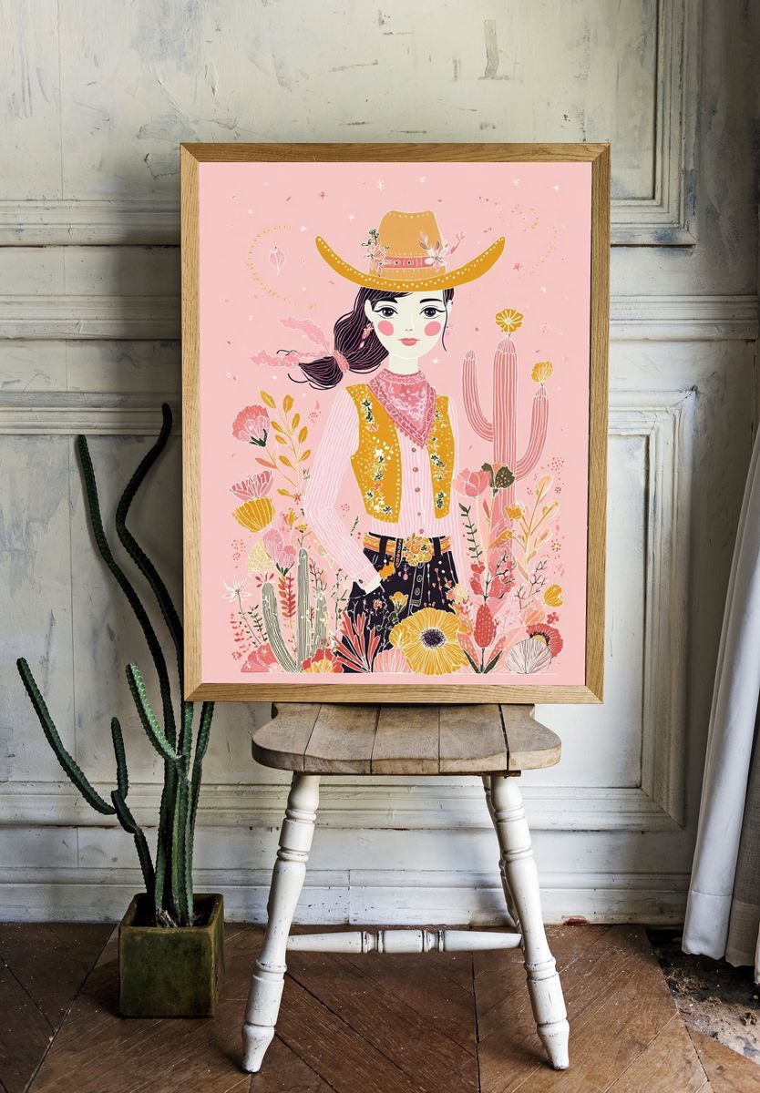 Cowgirl Floral Illustration Poster. — room view 1