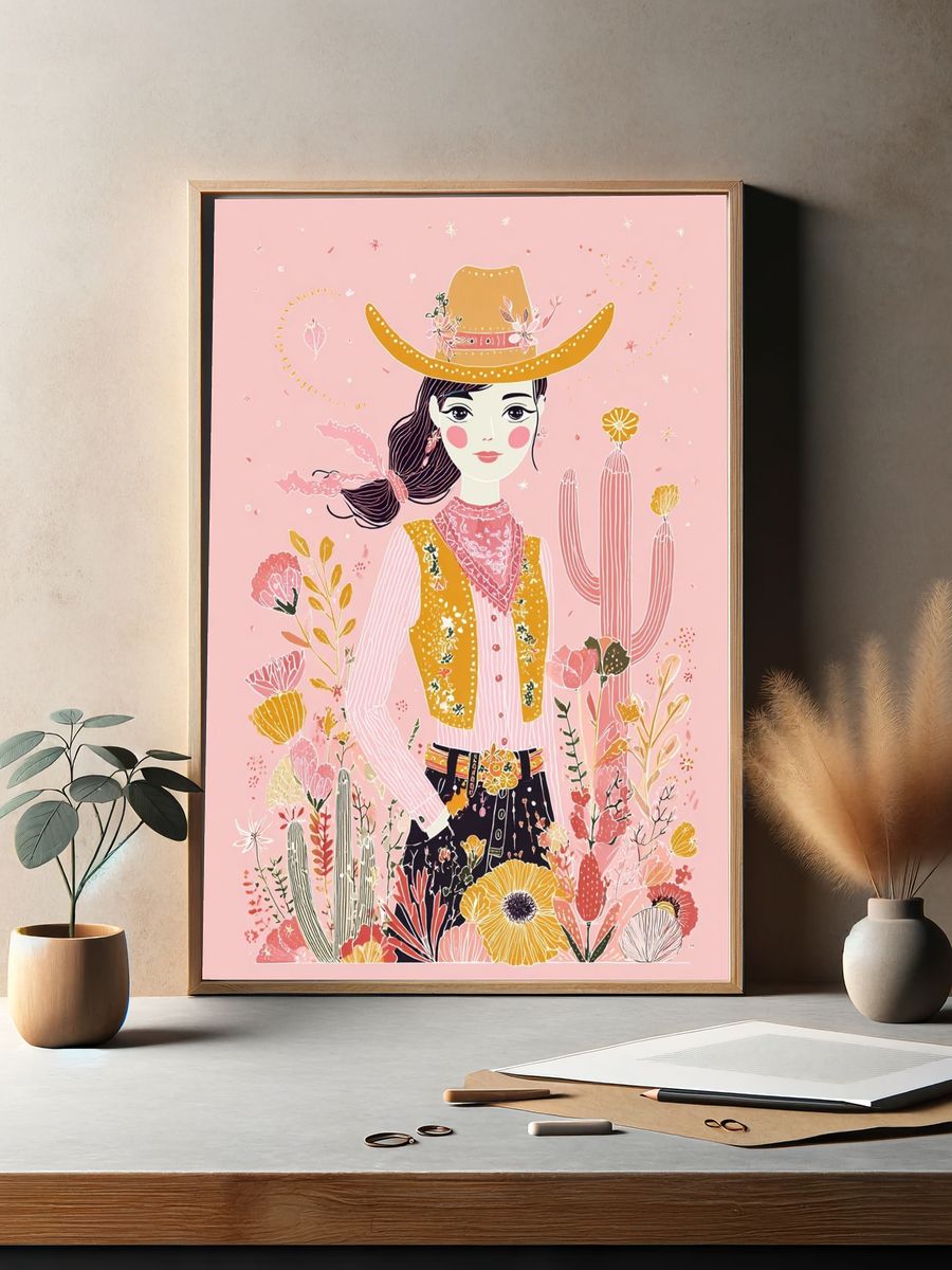 Cowgirl Floral Illustration Poster. — room view 2
