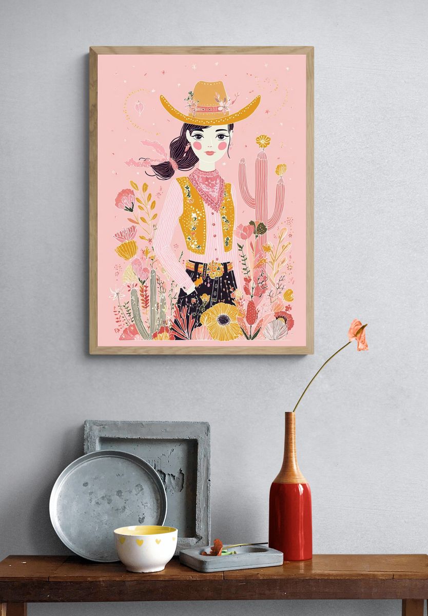 Cowgirl Floral Illustration Poster. — room view 3