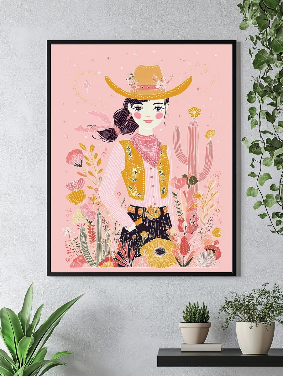 Cowgirl Floral Illustration Poster. — room view 4