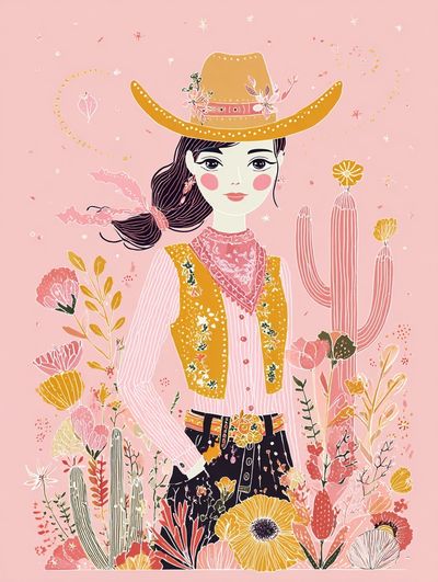 Cowgirl Floral Illustration Poster. poster print