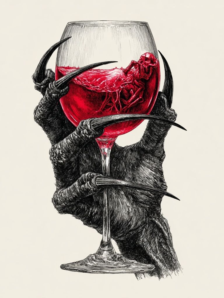 Creepy Hand Holding Wine Glass — Illustration Print. poster — illustration art