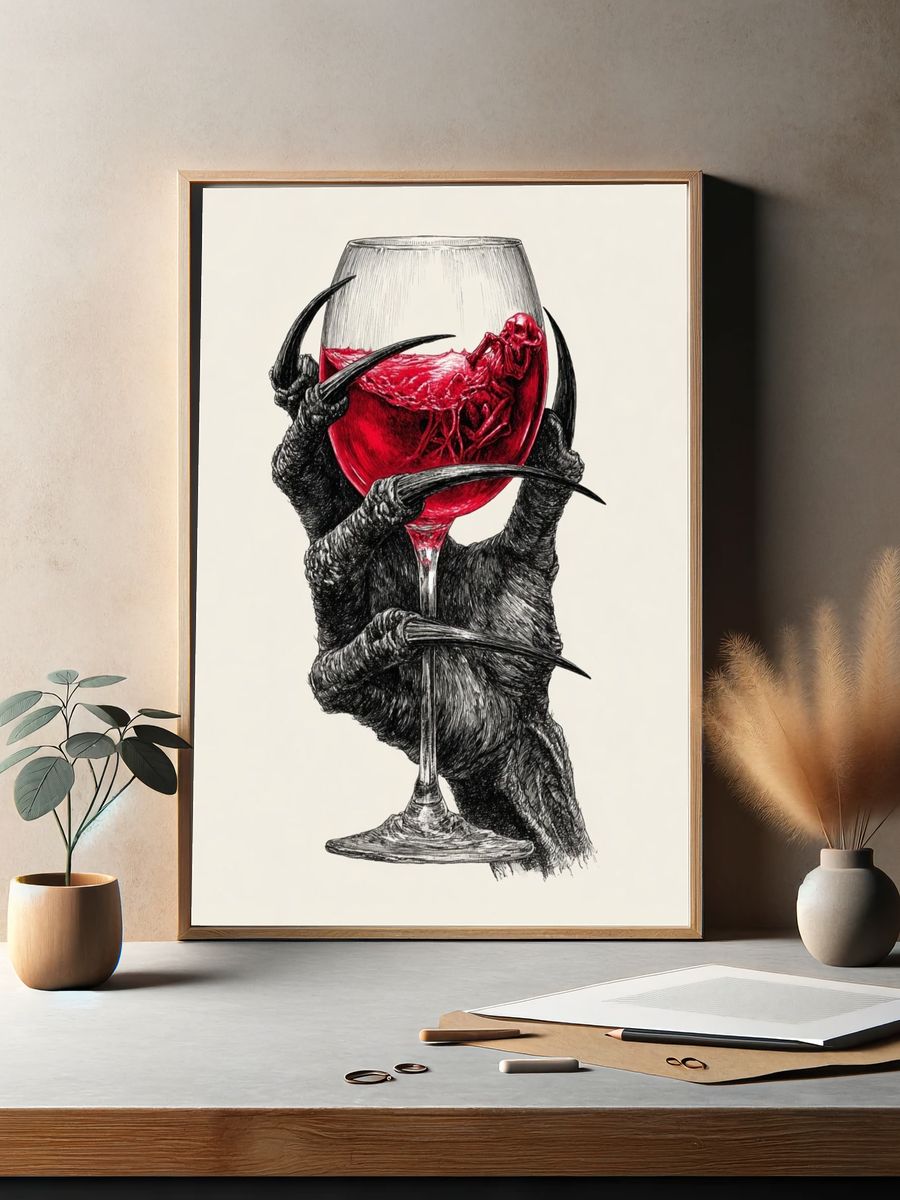Creepy Hand Holding Wine Glass — Illustration Print. — room view 2