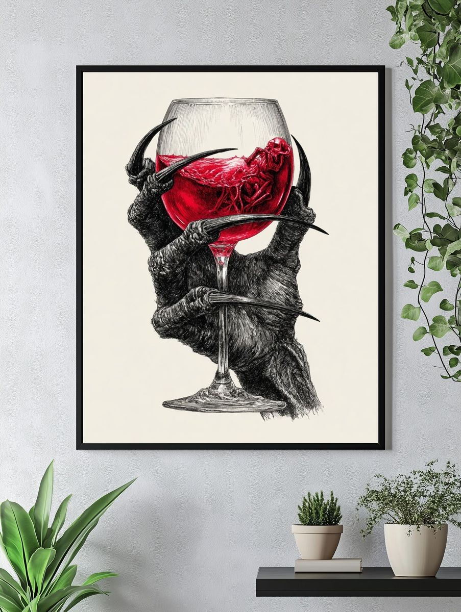 Creepy Hand Holding Wine Glass — Illustration Print. — room view 4