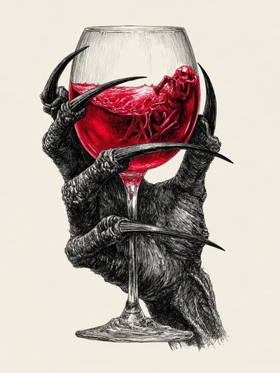 Creepy Hand Holding Wine Glass — Illustration Print. poster