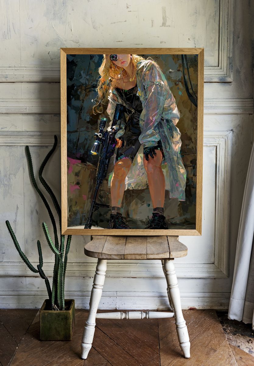 Cyberpunk Warrior — Digital Art Print. — room view 1