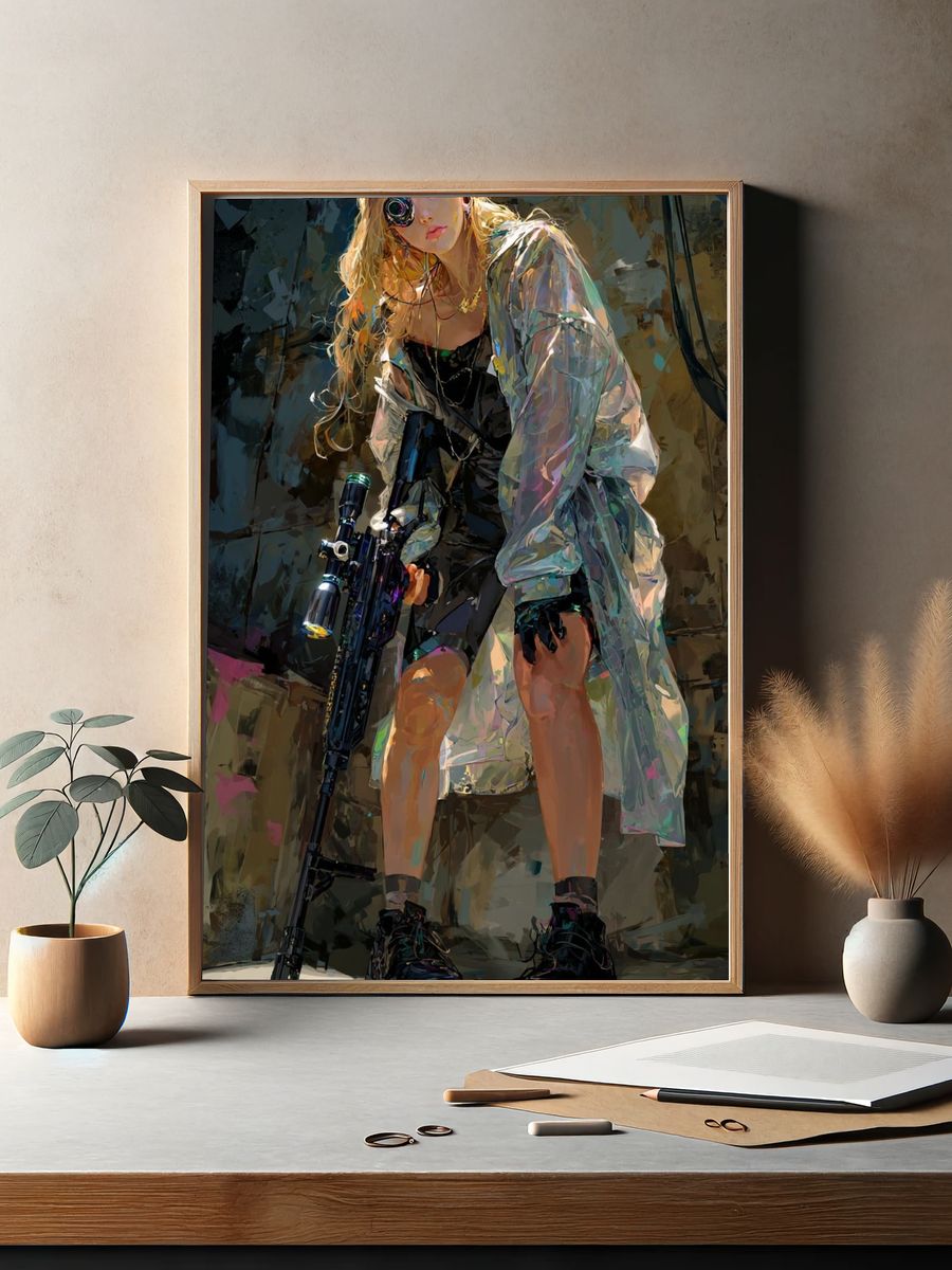 Cyberpunk Warrior — Digital Art Print. — room view 2