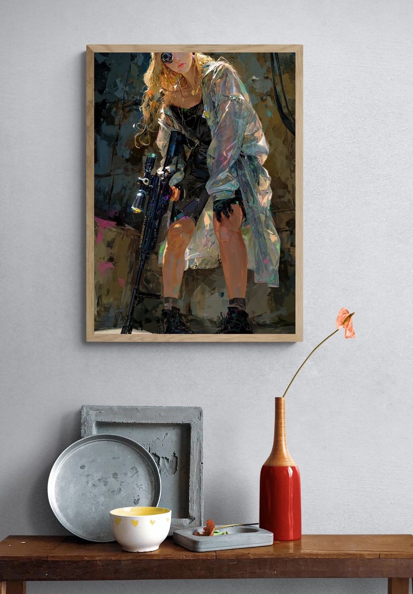 Cyberpunk Warrior — Digital Art Print. — room view 3