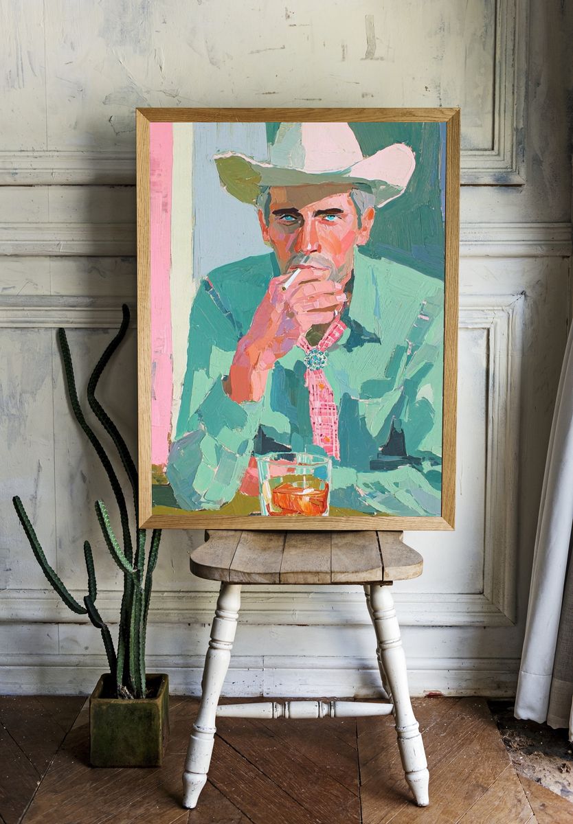 Cowboy Portrait Pop-Art Print. — room view 1