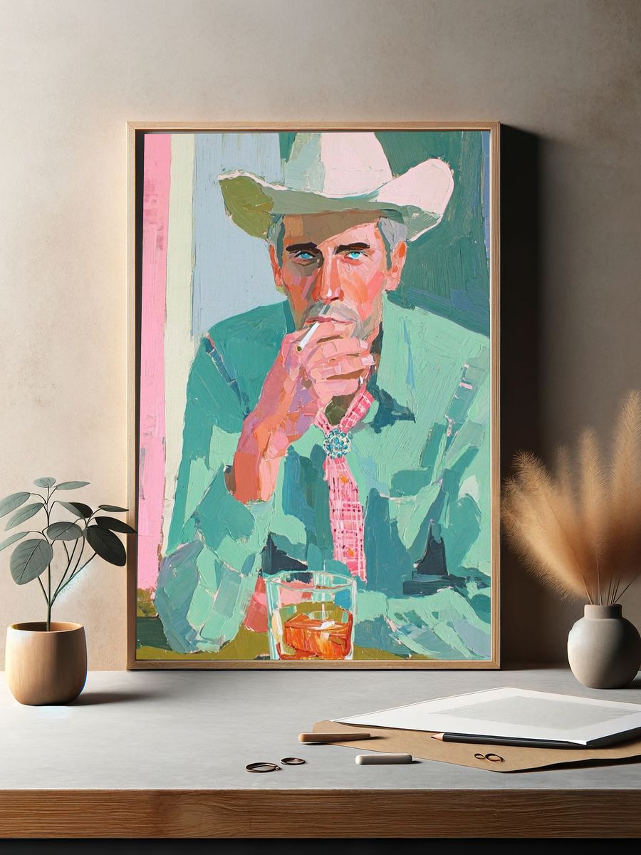 Cowboy Portrait Pop-Art Print. — room view 2