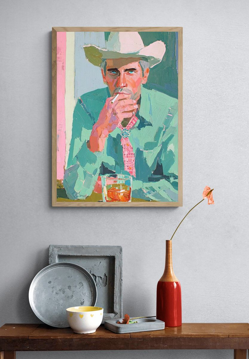 Cowboy Portrait Pop-Art Print. — room view 3
