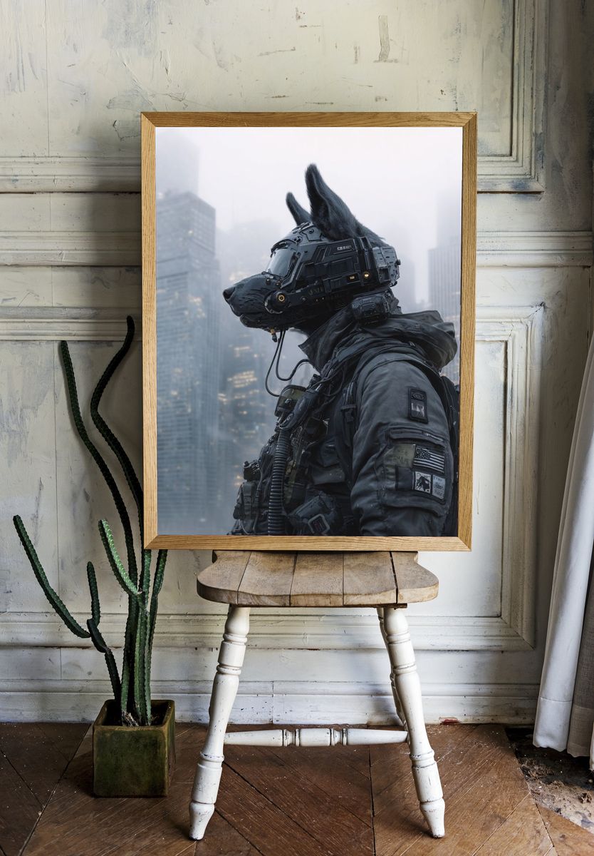 Cyber Wolf Soldier Sci-Fi Poster. — room view 1