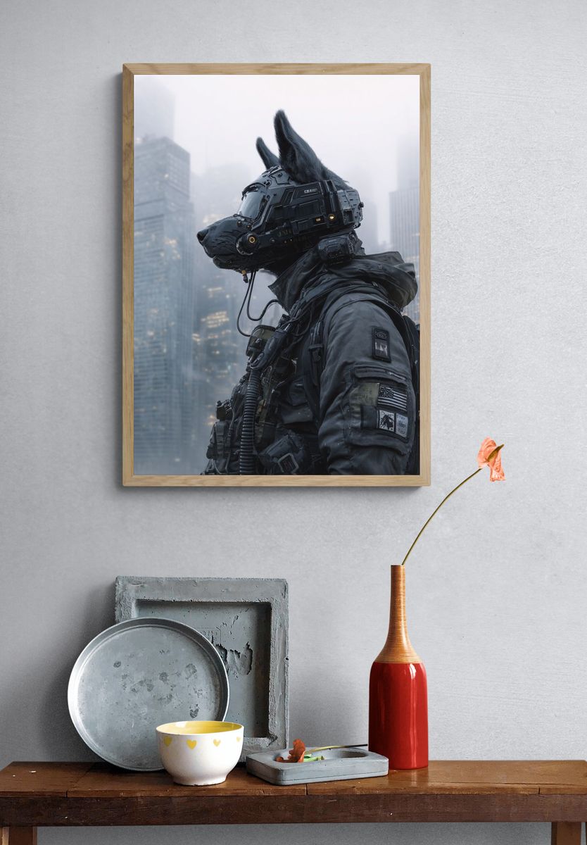 Cyber Wolf Soldier Sci-Fi Poster. — room view 3