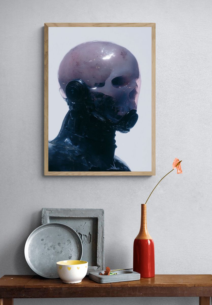 Cyberpunk Robot Portrait Print. — room view 3
