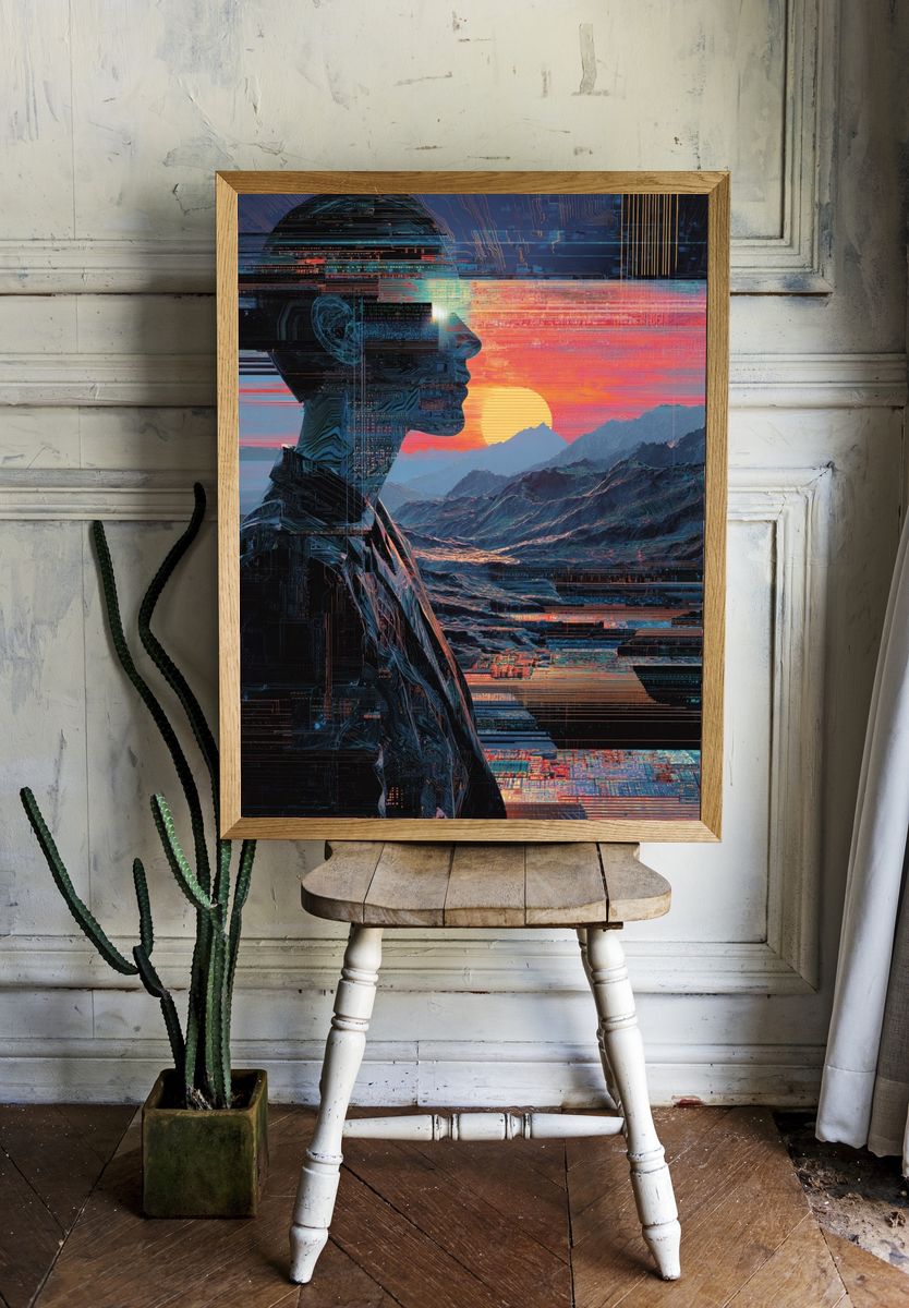 Cybernetic Sunset Portrait Print. — room view 1