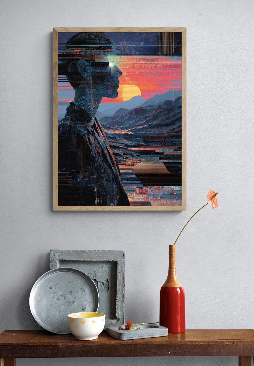 Cybernetic Sunset Portrait Print. — room view 3
