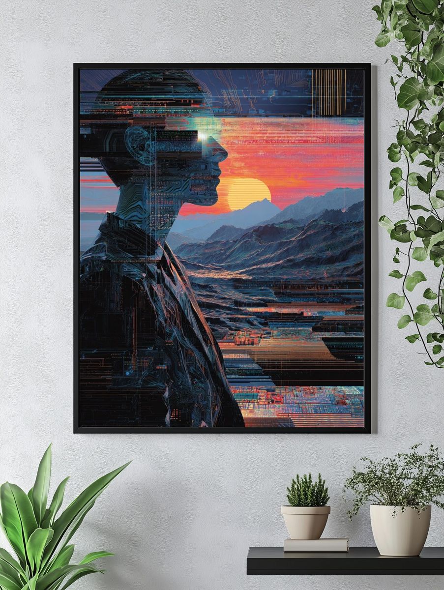 Cybernetic Sunset Portrait Print. — room view 4