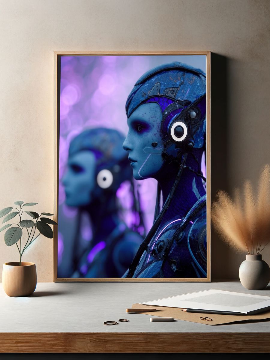 Cybernetic Blue Portrait Print. — room view 2