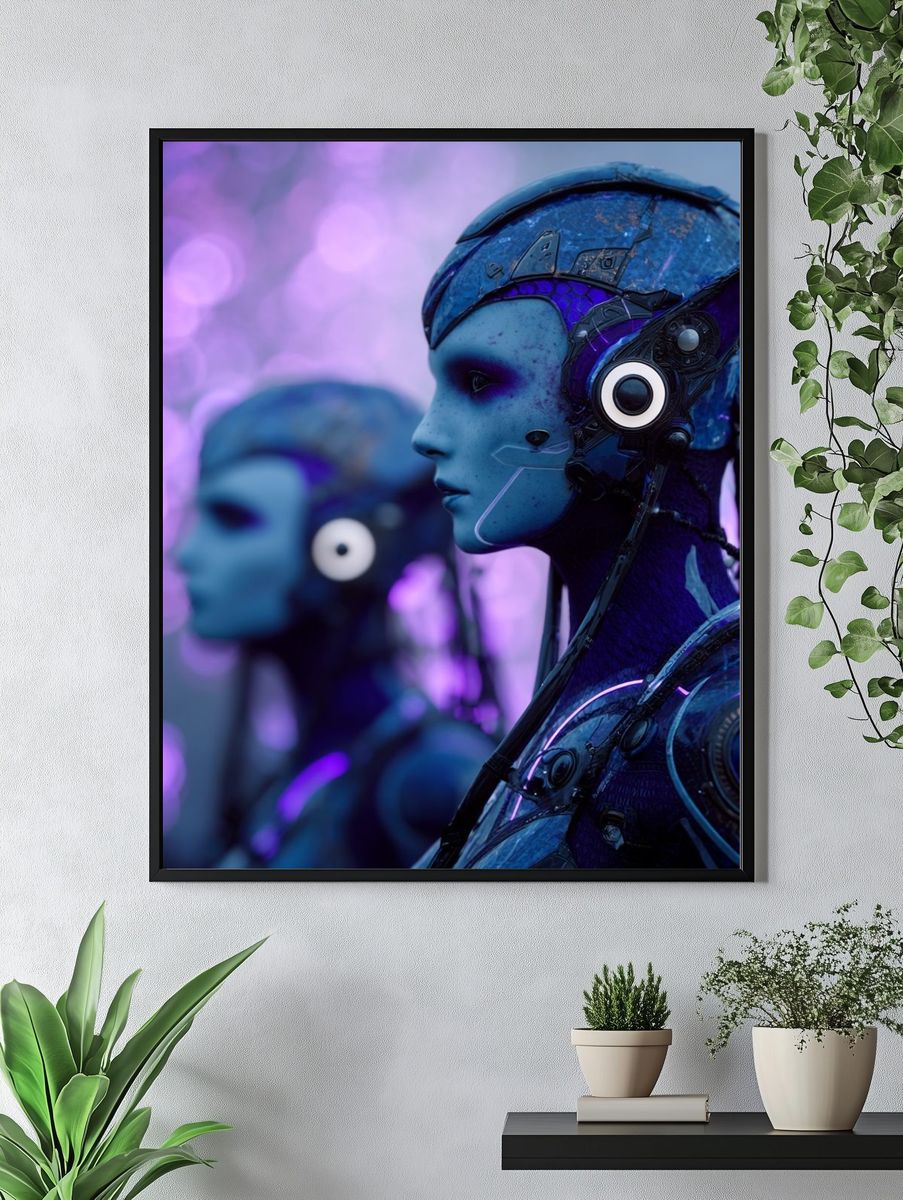 Cybernetic Blue Portrait Print. — room view 4