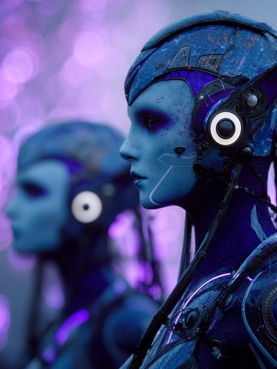 Cybernetic Blue Portrait Print. poster print