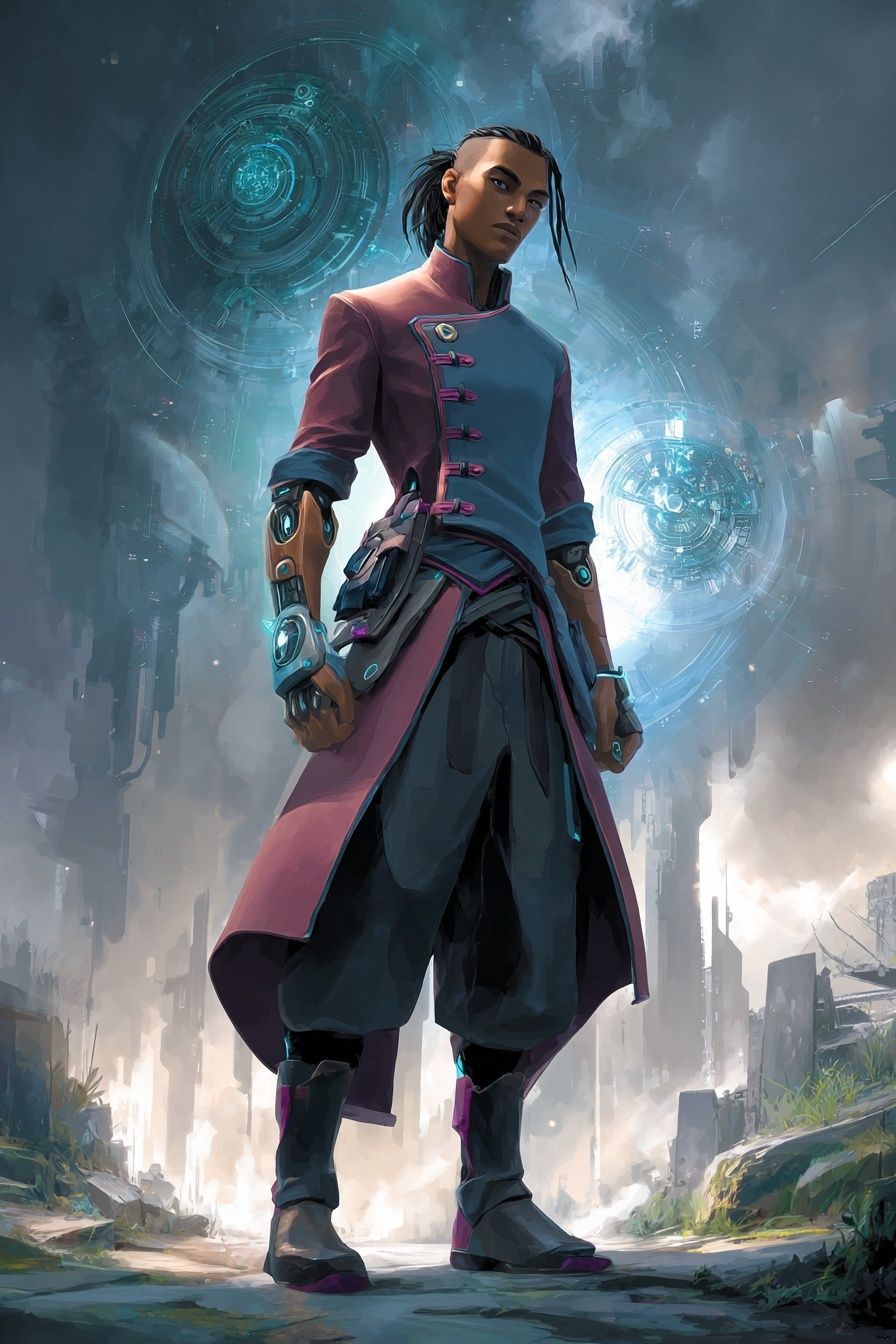 Cyberpunk Warrior Digital Art Poster. poster detail