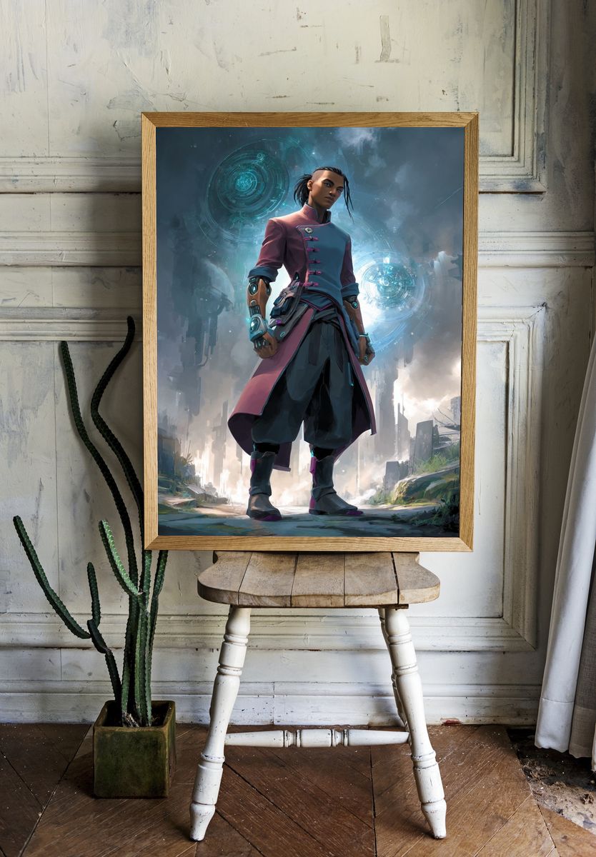 Cyberpunk Warrior Digital Art Poster. — room view 1