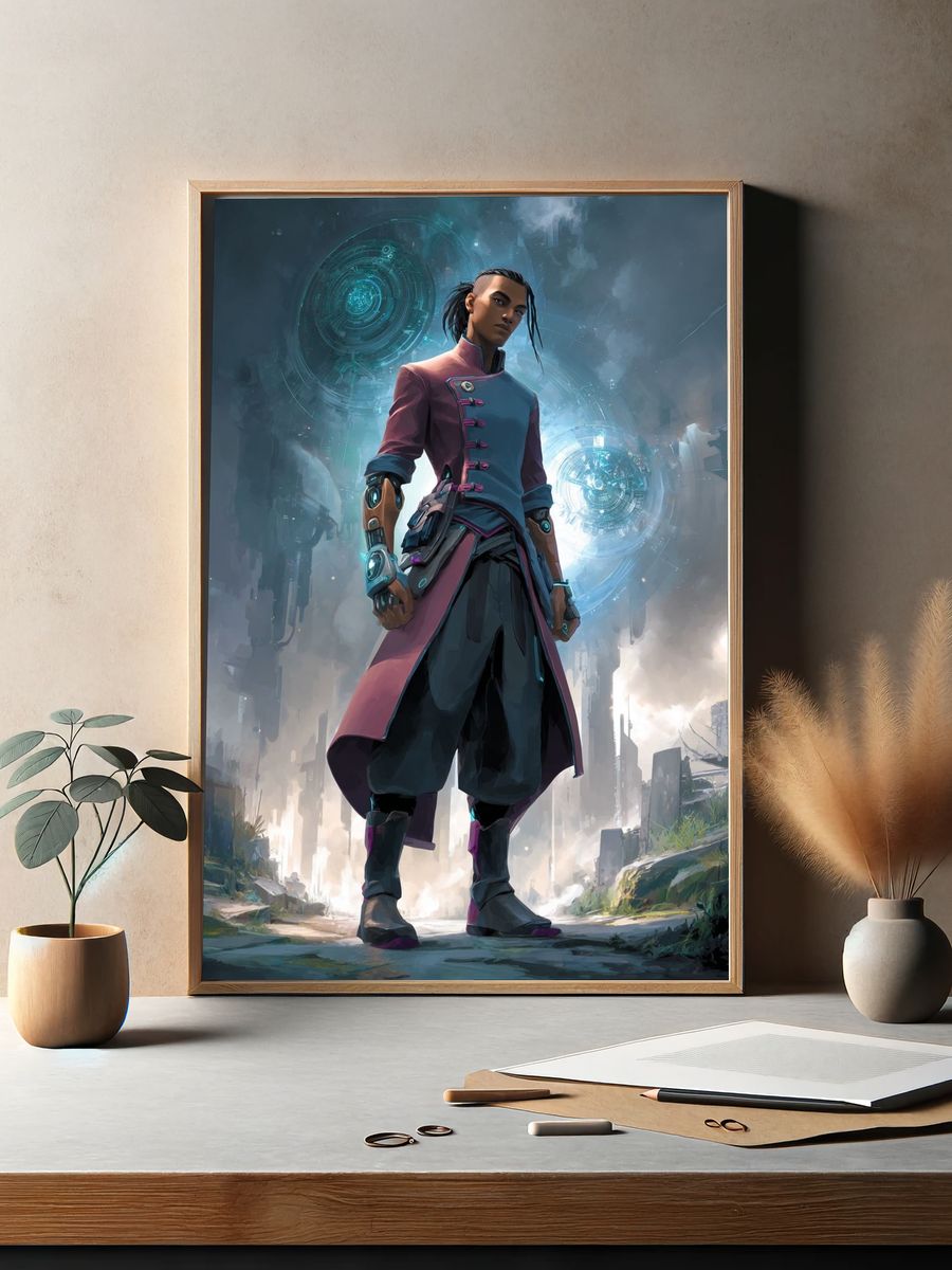 Cyberpunk Warrior Digital Art Poster. — room view 2