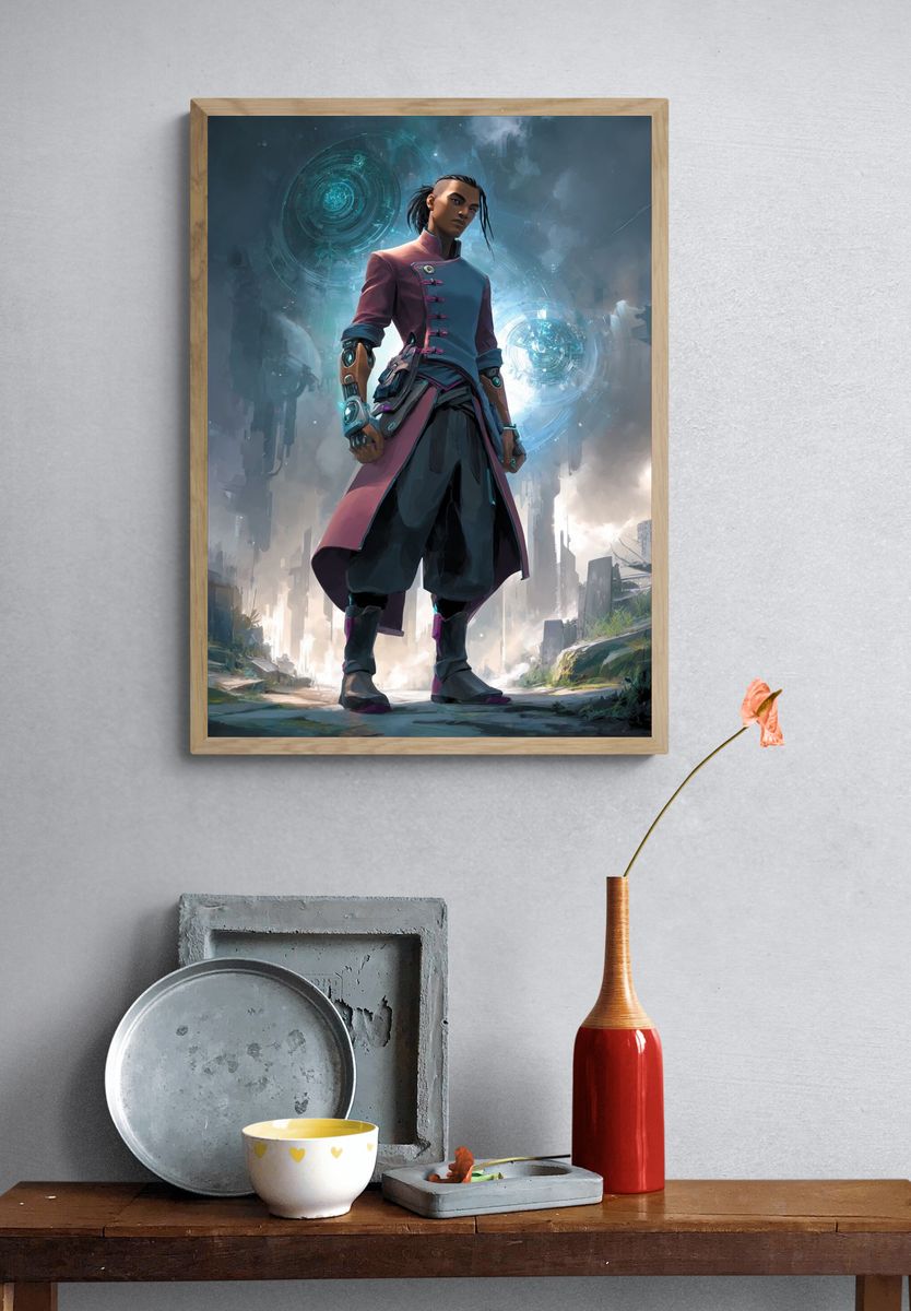 Cyberpunk Warrior Digital Art Poster. — room view 3