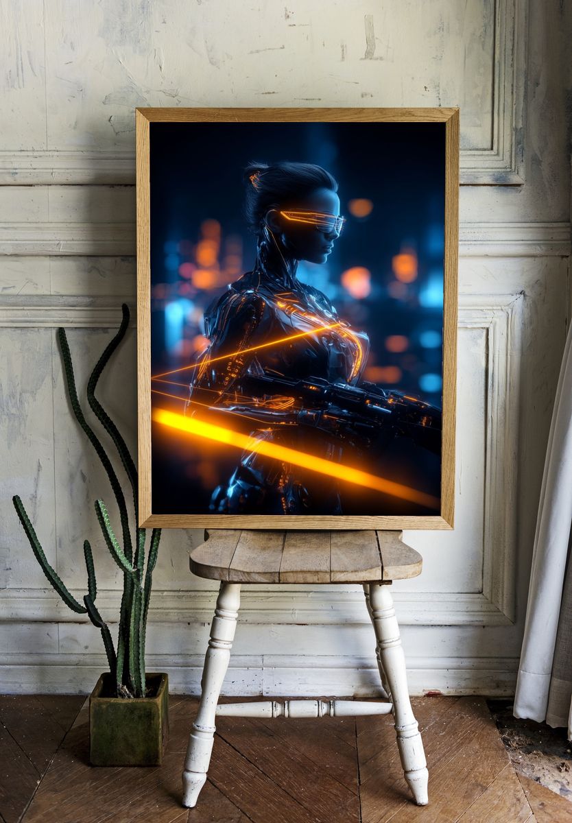 Futuristic Cyberpunk Warrior Poster. — room view 1