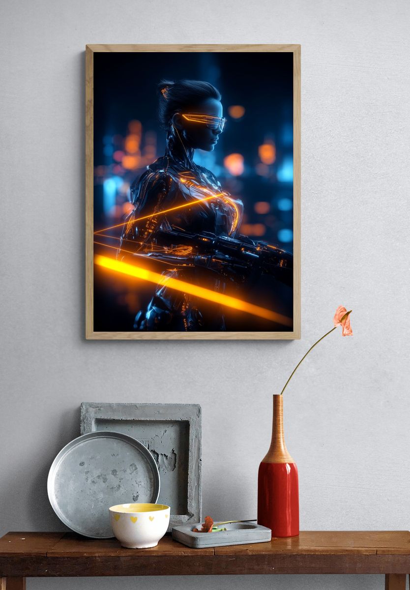 Futuristic Cyberpunk Warrior Poster. — room view 3
