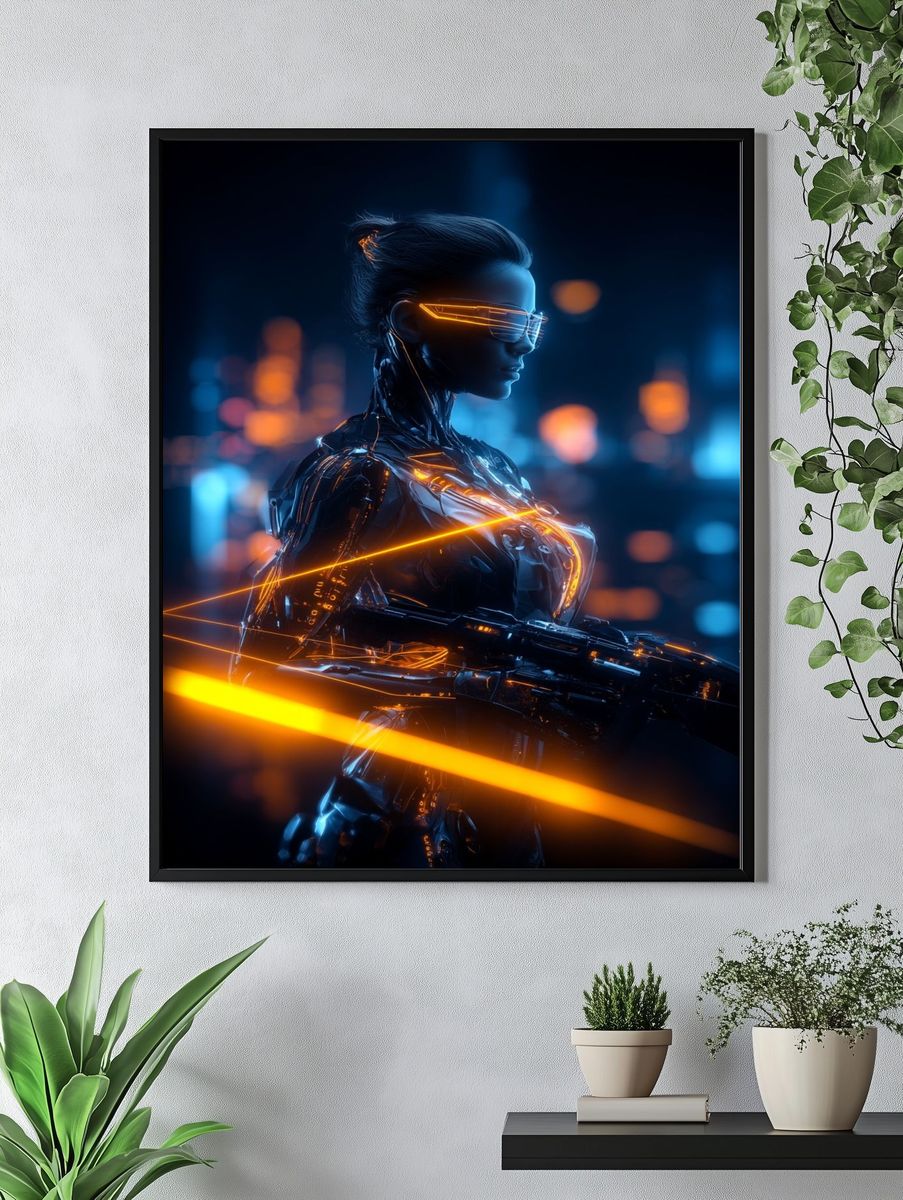 Futuristic Cyberpunk Warrior Poster. — room view 4