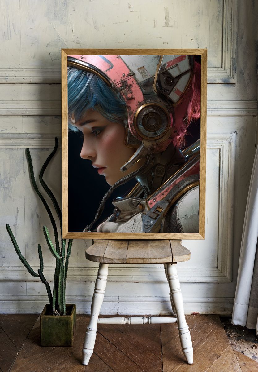 Cyberpunk Pilot Portrait Print. — room view 1