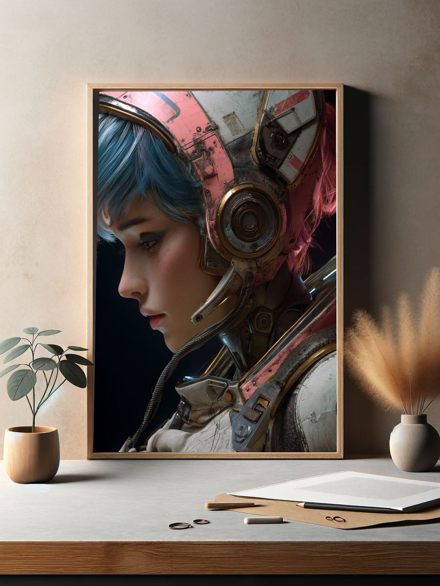 Cyberpunk Pilot Portrait Print. — room view 2