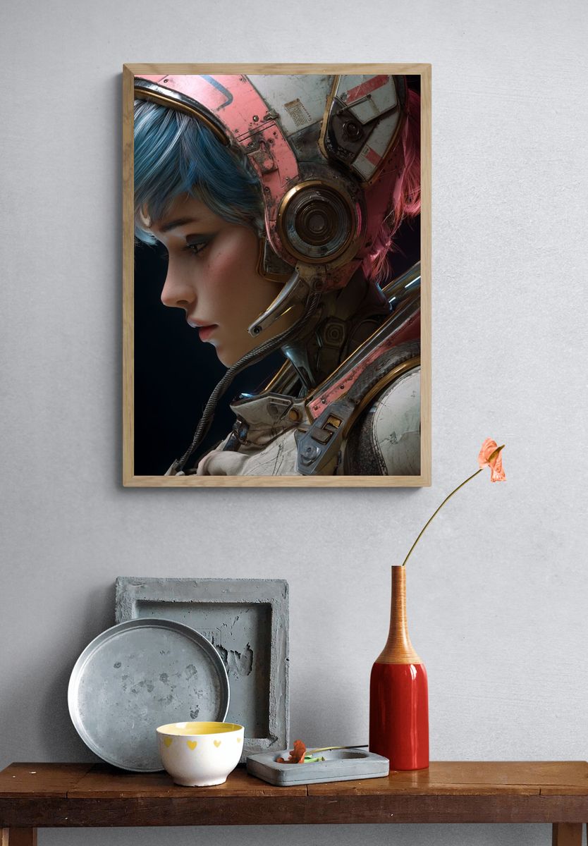 Cyberpunk Pilot Portrait Print. — room view 3