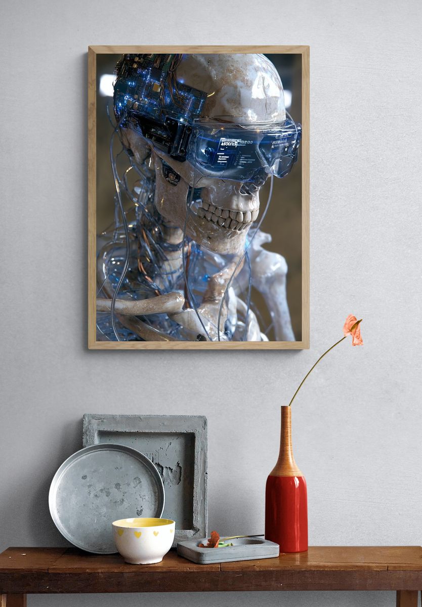 Cybernetic Skeleton — Digital Art Print. — room view 3