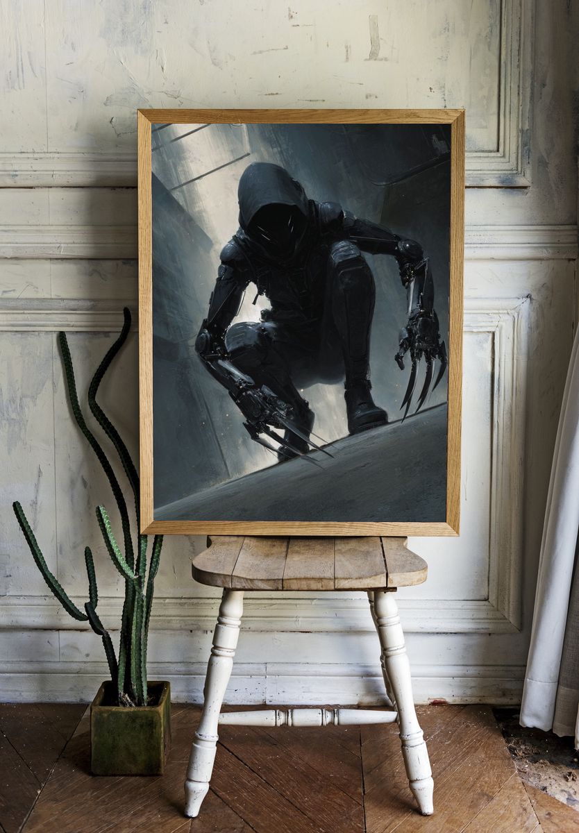 Cybernetic Assassin — Digital Art Print. — room view 1