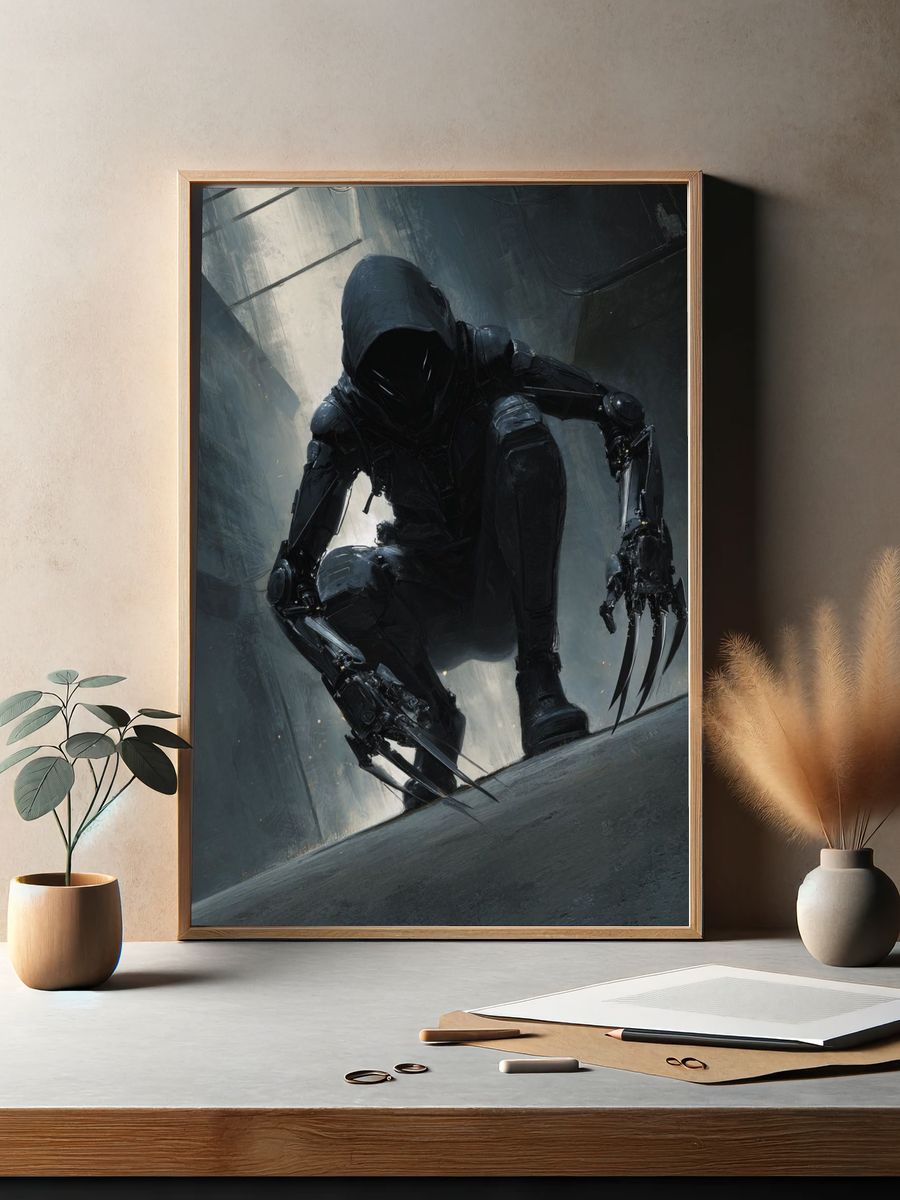 Cybernetic Assassin — Digital Art Print. — room view 2