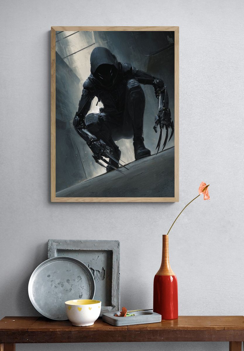 Cybernetic Assassin — Digital Art Print. — room view 3
