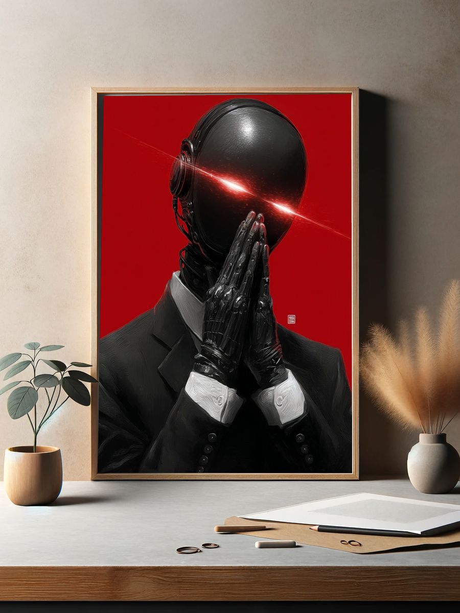 Cybernetic Figure — Digital Art Print. — room view 2