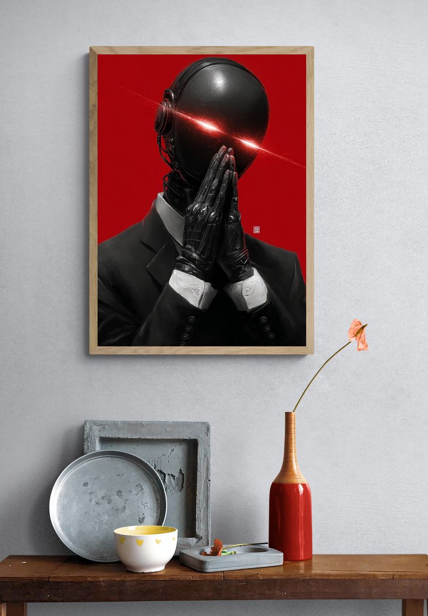 Cybernetic Figure — Digital Art Print. — room view 3