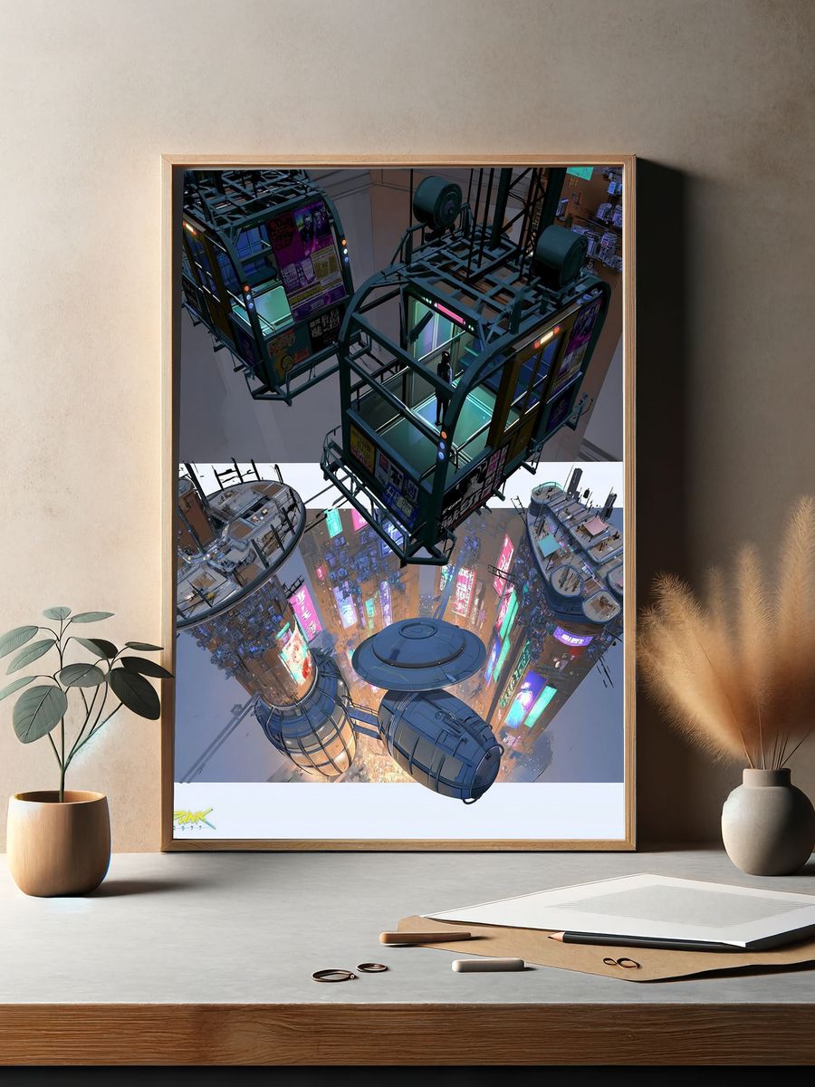 Cyberpunk 2077 Cityscape Print. — room view 2
