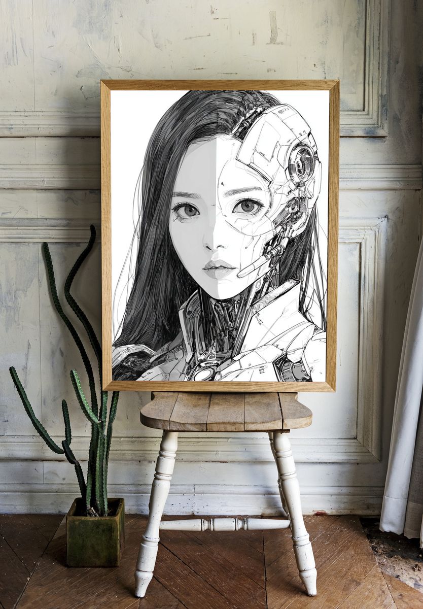 Cybernetic Woman — Digital Art Print. — room view 1