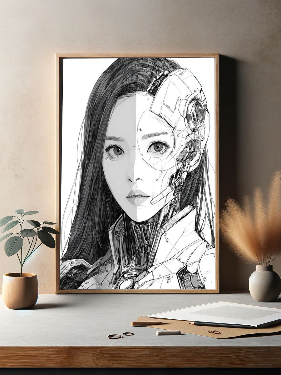 Cybernetic Woman — Digital Art Print. — room view 2