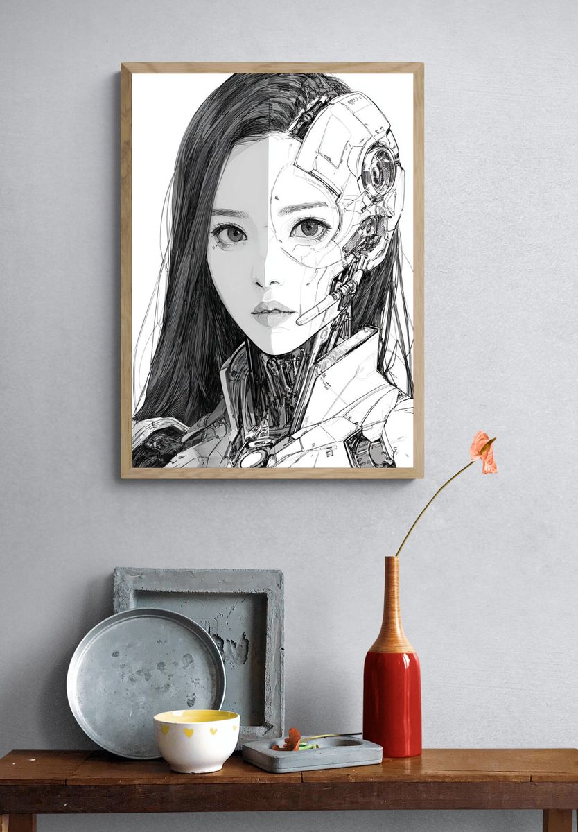 Cybernetic Woman — Digital Art Print. — room view 3