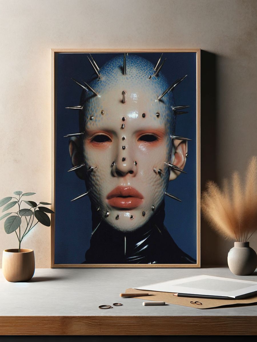 Cyberpunk Pierced Portrait Print. — room view 2