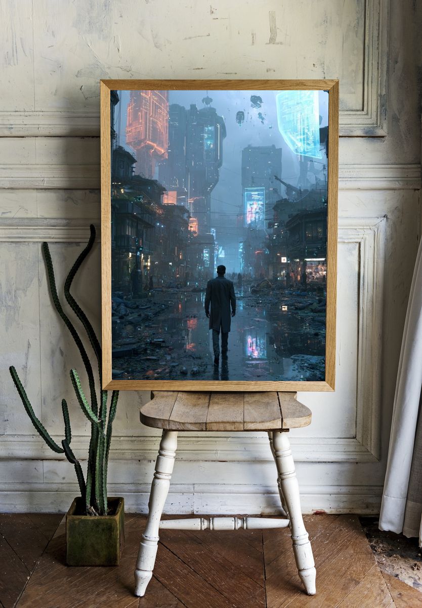 Cyberpunk City Street Poster. — room view 1