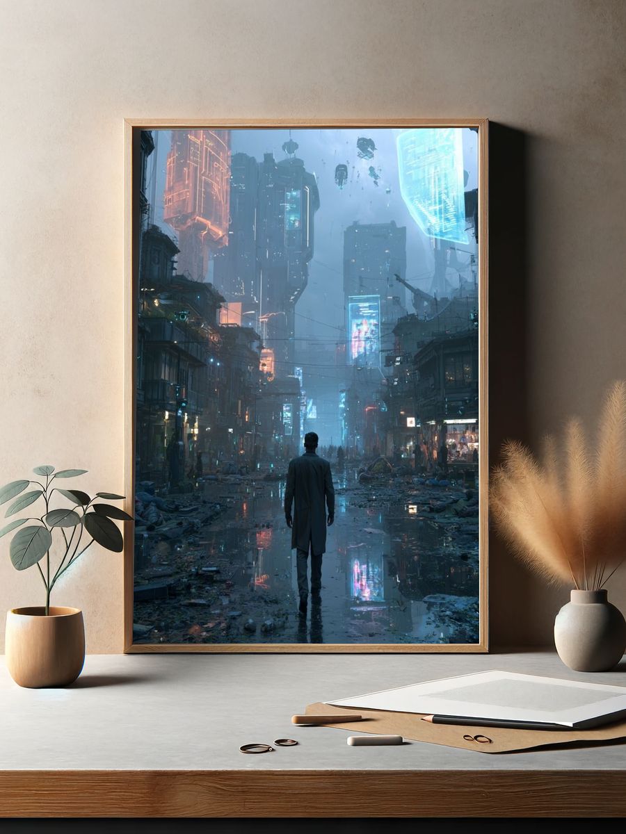 Cyberpunk City Street Poster. — room view 2
