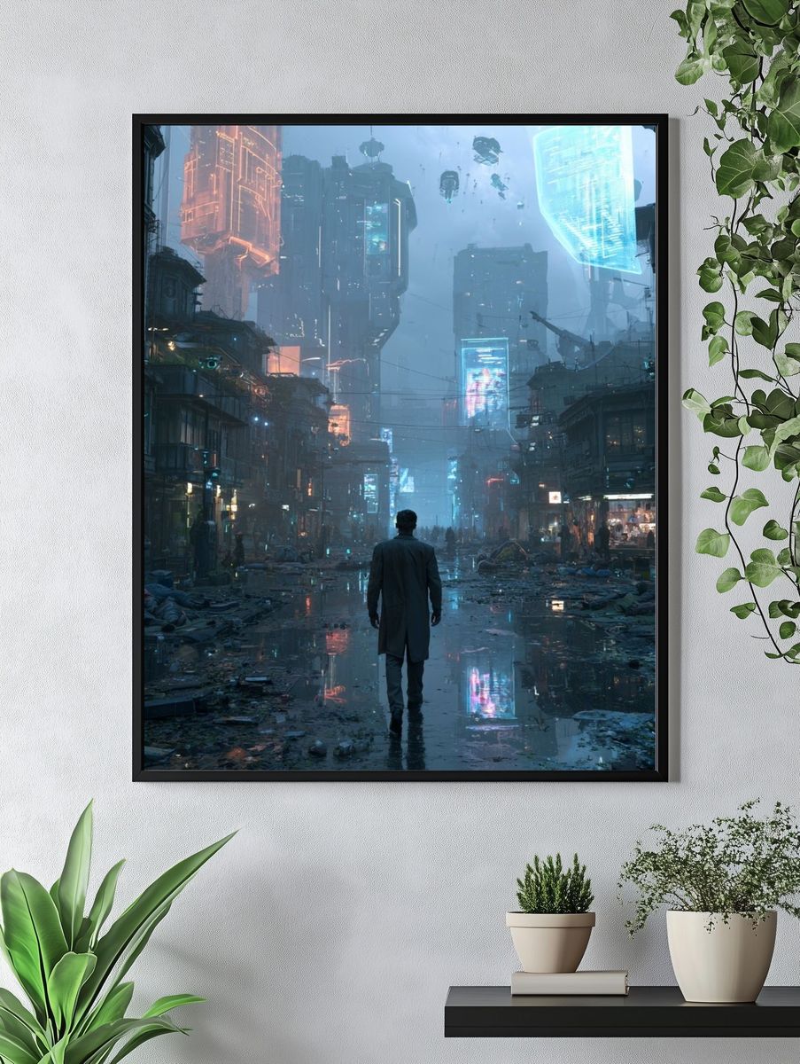 Cyberpunk City Street Poster. — room view 4