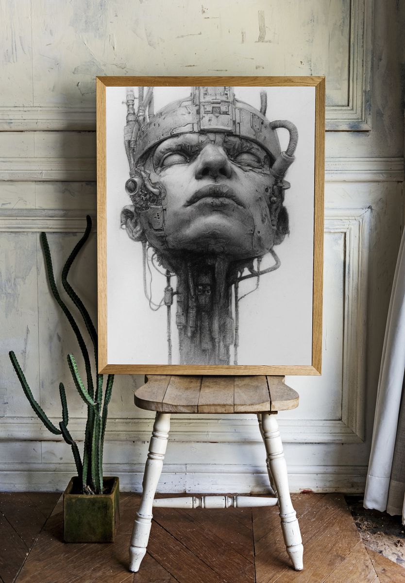 Cybernetic Head — Fine Art Print. — room view 1